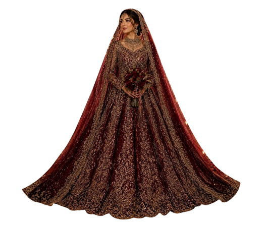 Velvet Royal Crimson Bridal Lehenga - full veil